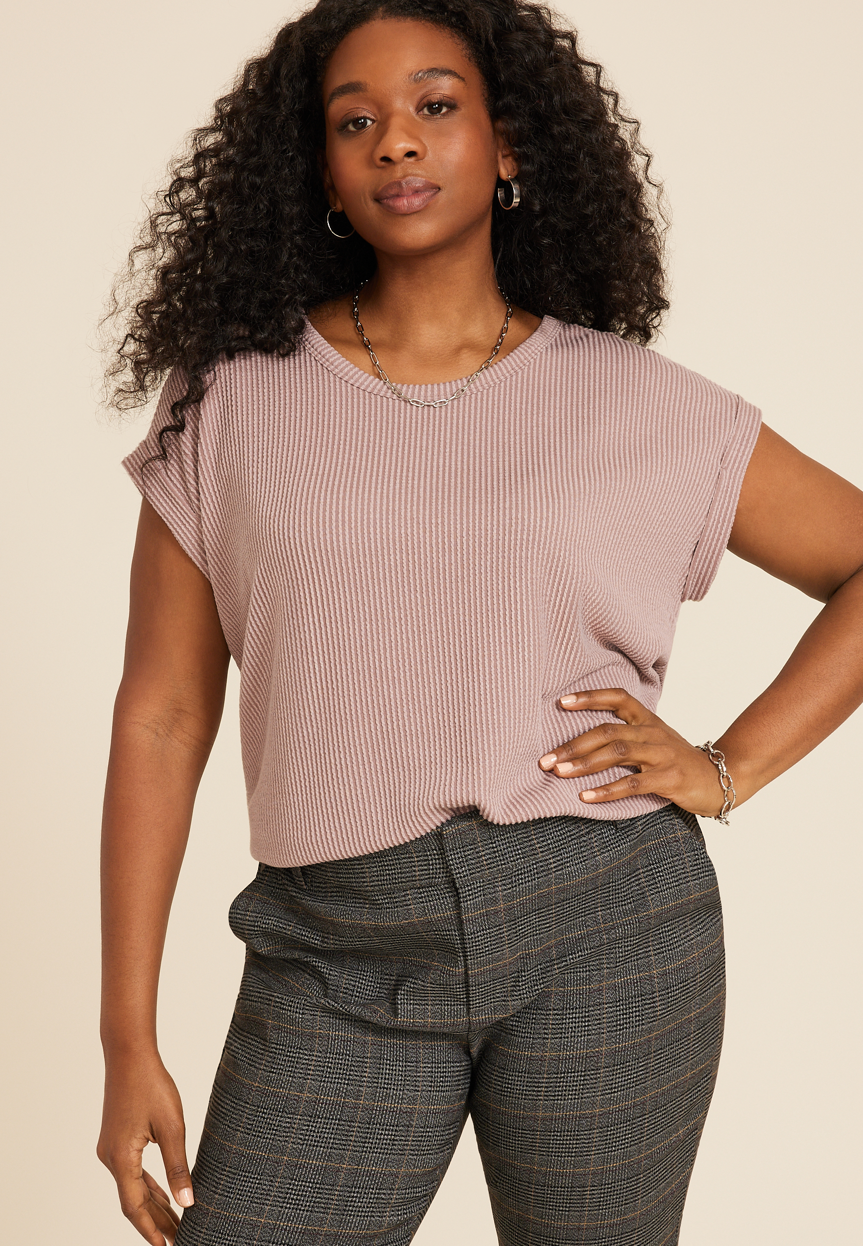 Maurices 3X Plus Size Women's 24/7 Clara Short Sleeve Wavy Ribbed Tee Brown