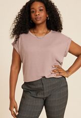 Plus Size 24/7 Clara Short Sleeve Wavy Ribbed Tee, C8662, small