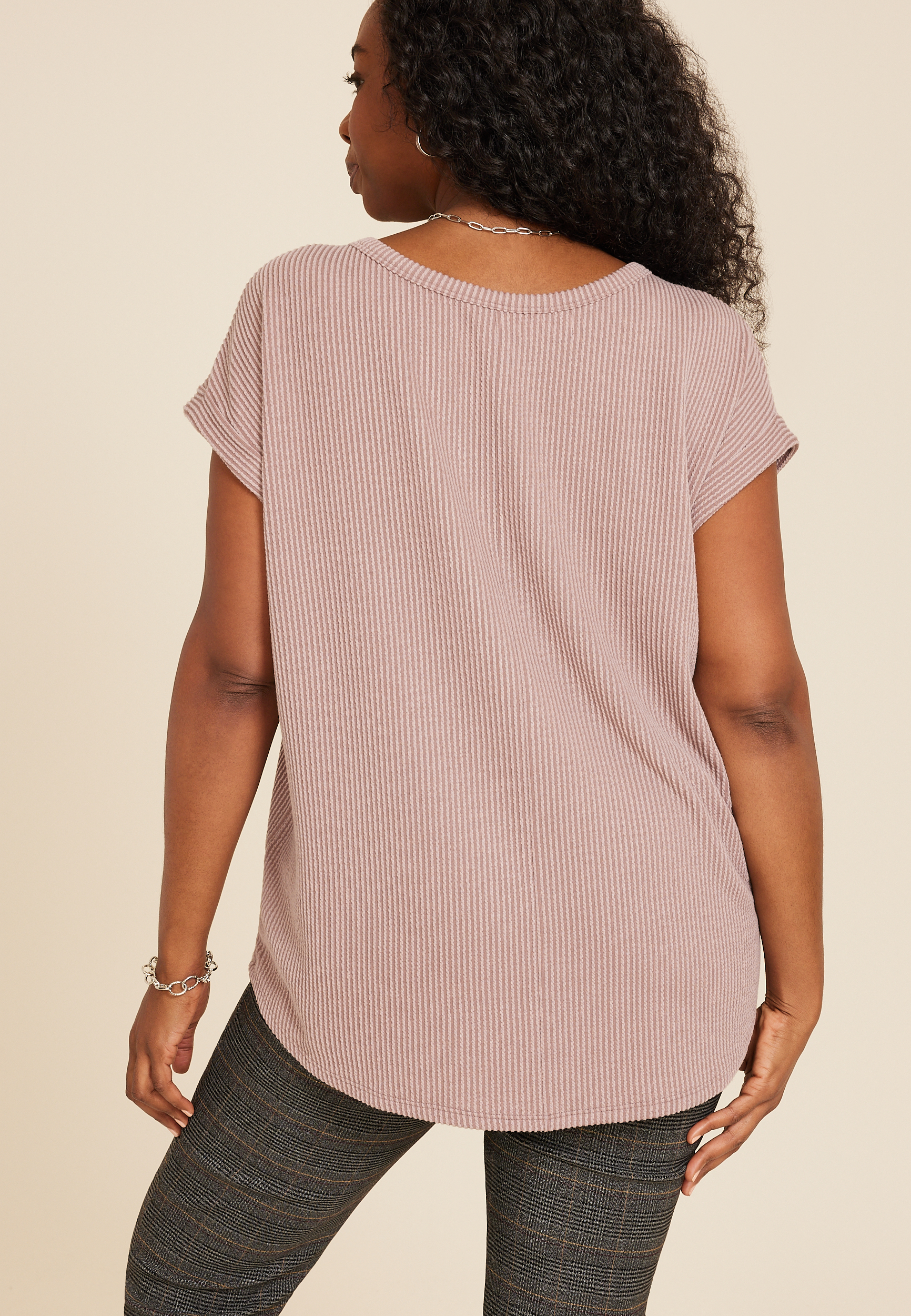Plus Size 24/7 Clara Short Sleeve Wavy Ribbed Tee, C8662, large