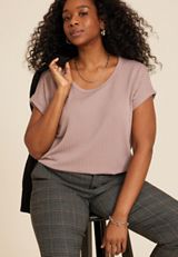 Plus Size 24/7 Clara Short Sleeve Wavy Ribbed Tee, C8662, small