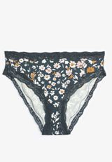 True Stretch High Waist Jersey Floral Bikini Panty, C3123, small