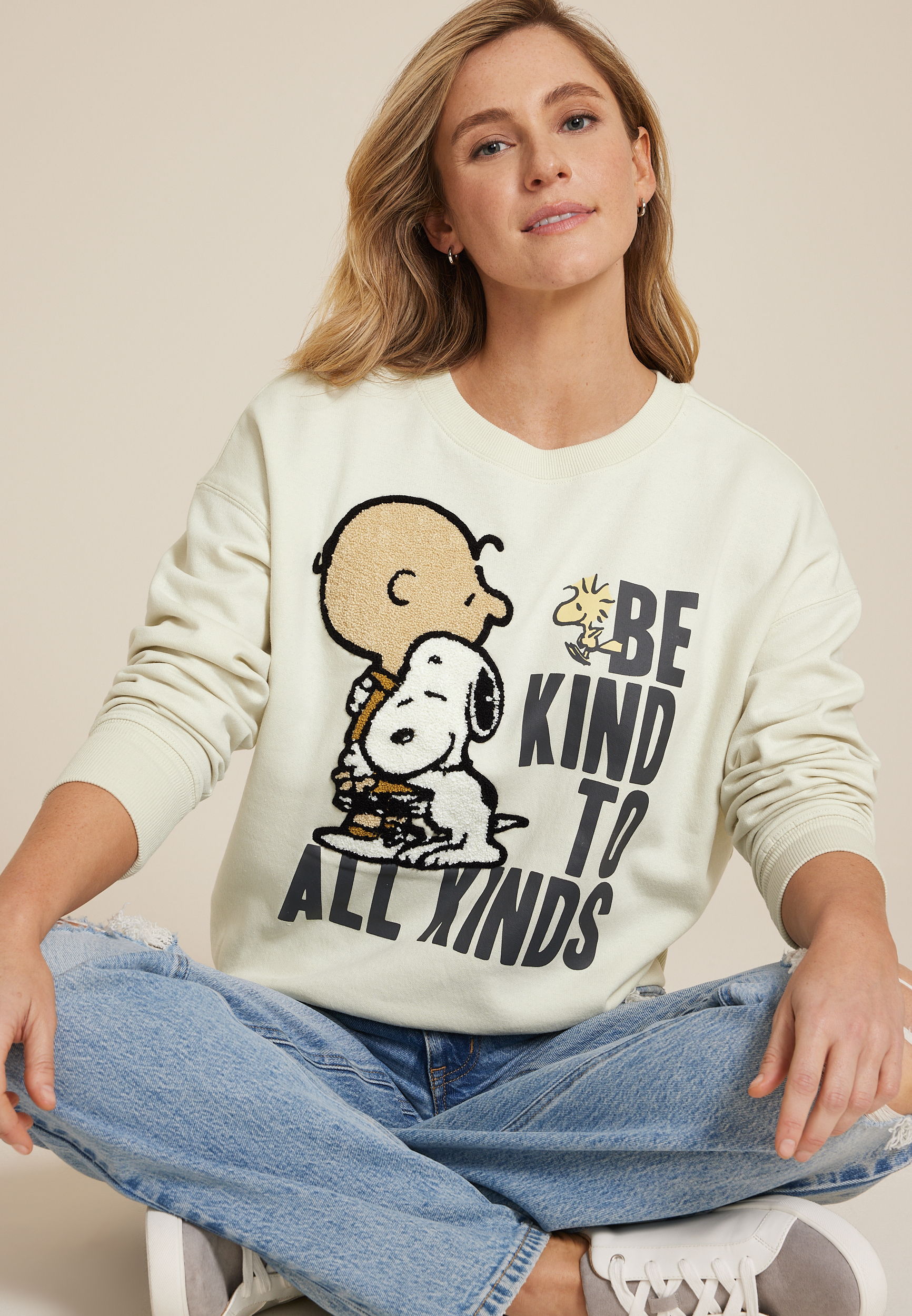 Be Kind To All Kinds Relaxed Fit Sweatshirt, CREAM, large
