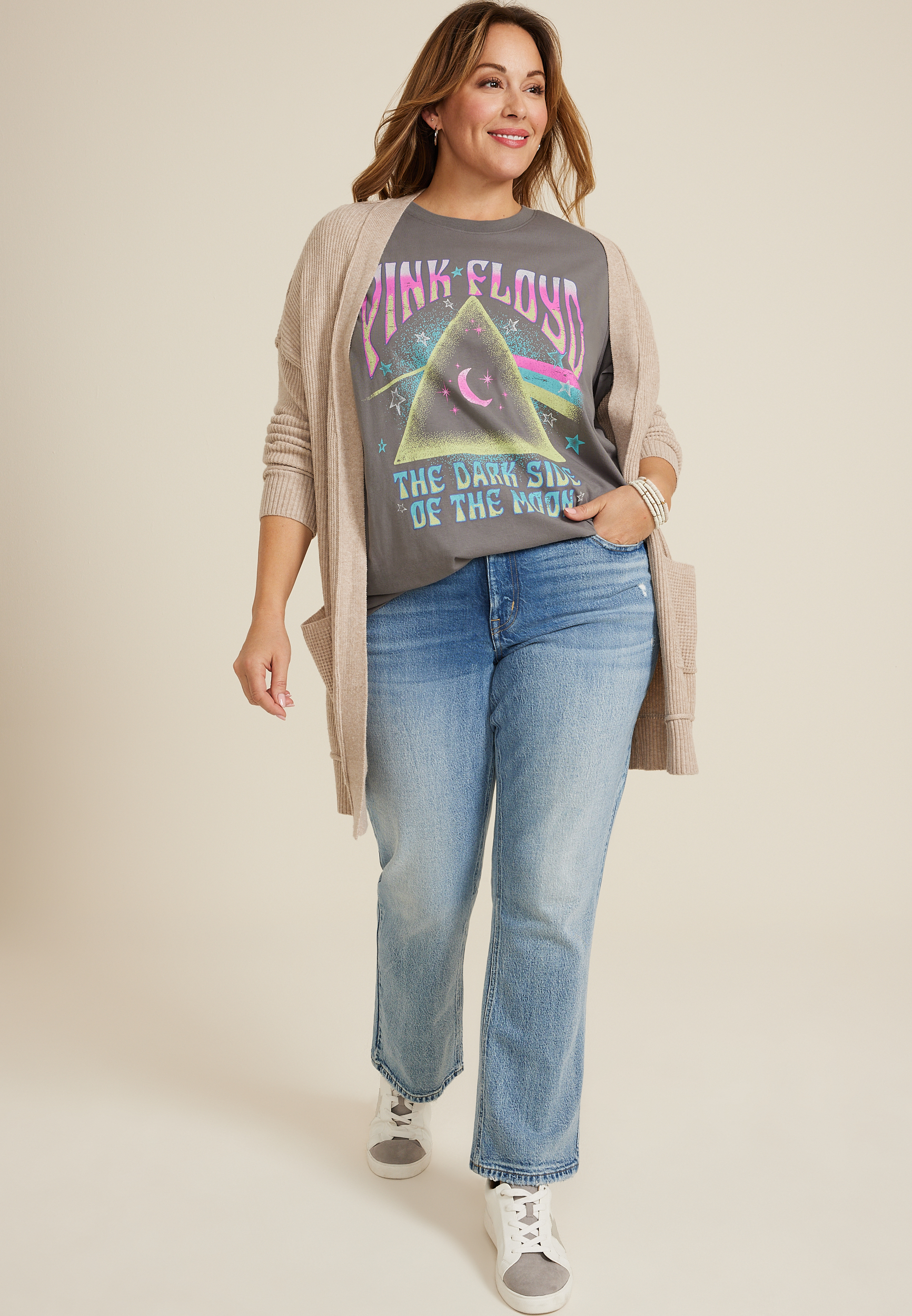 Plus Size Pink Floyd Oversized Fit Graphic Tee, CHARCOAL, large