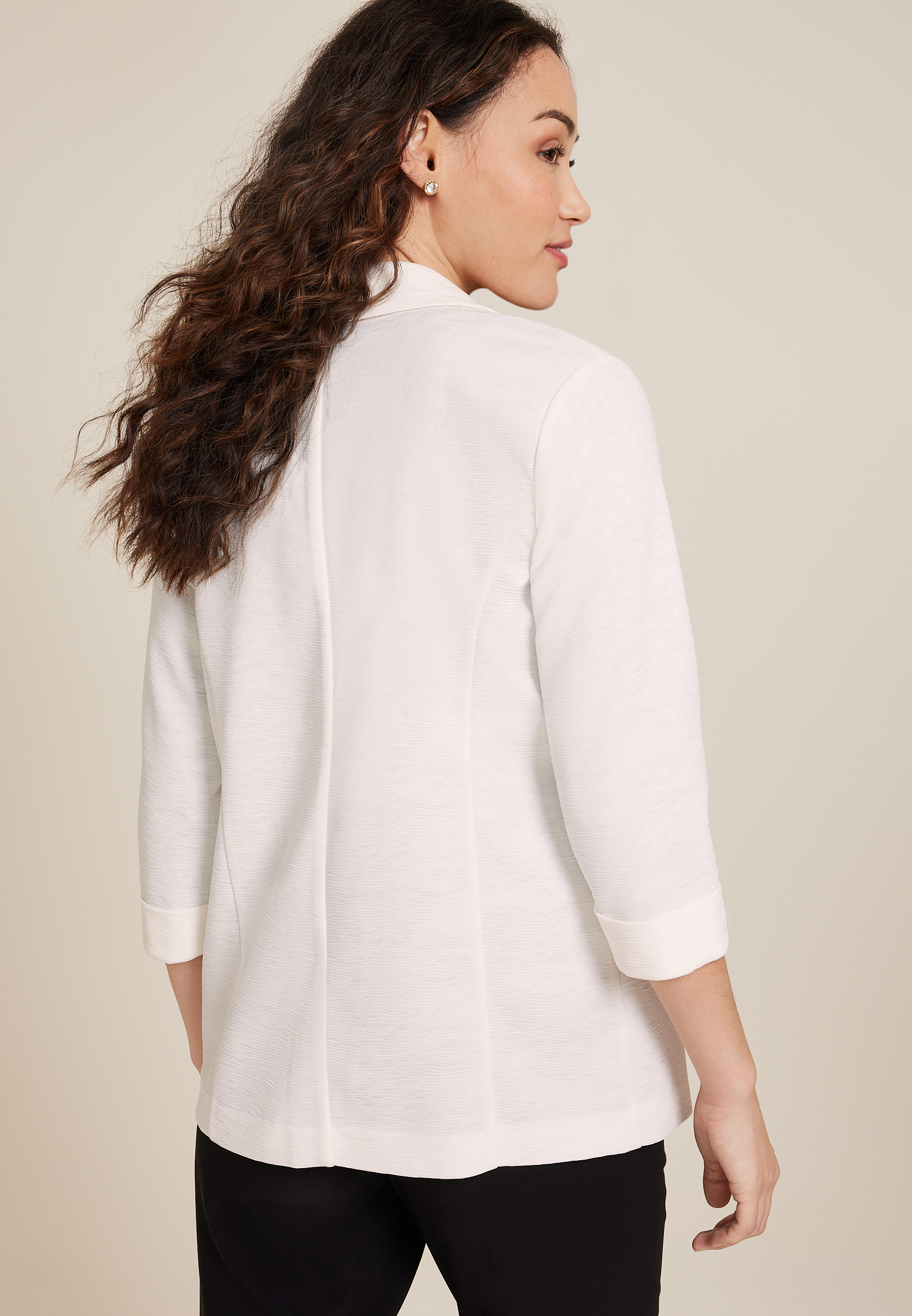 Textured Knit Blazer, WHITE, large