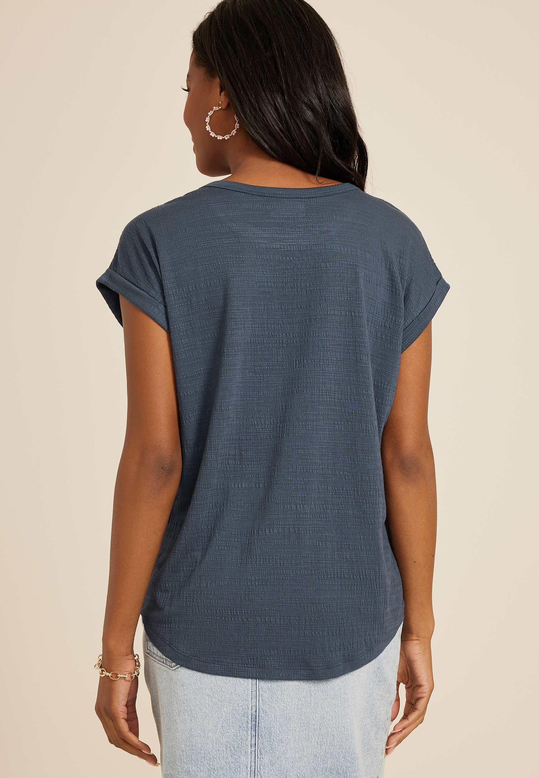 24/7 Clara Textured Short Sleeve Tee, C1505, large
