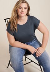 Plus Size 24/7 Clara Textured Short Sleeve Tee, BLUE GEMSTONE, small