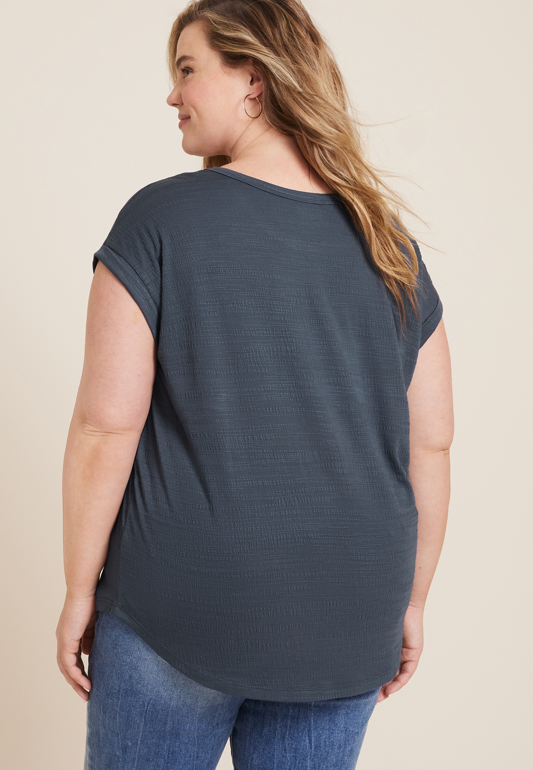 Plus Size 24/7 Clara Textured Short Sleeve Tee, BLUE GEMSTONE, large