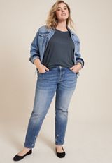 Plus Size 24/7 Clara Textured Short Sleeve Tee, BLUE GEMSTONE, small