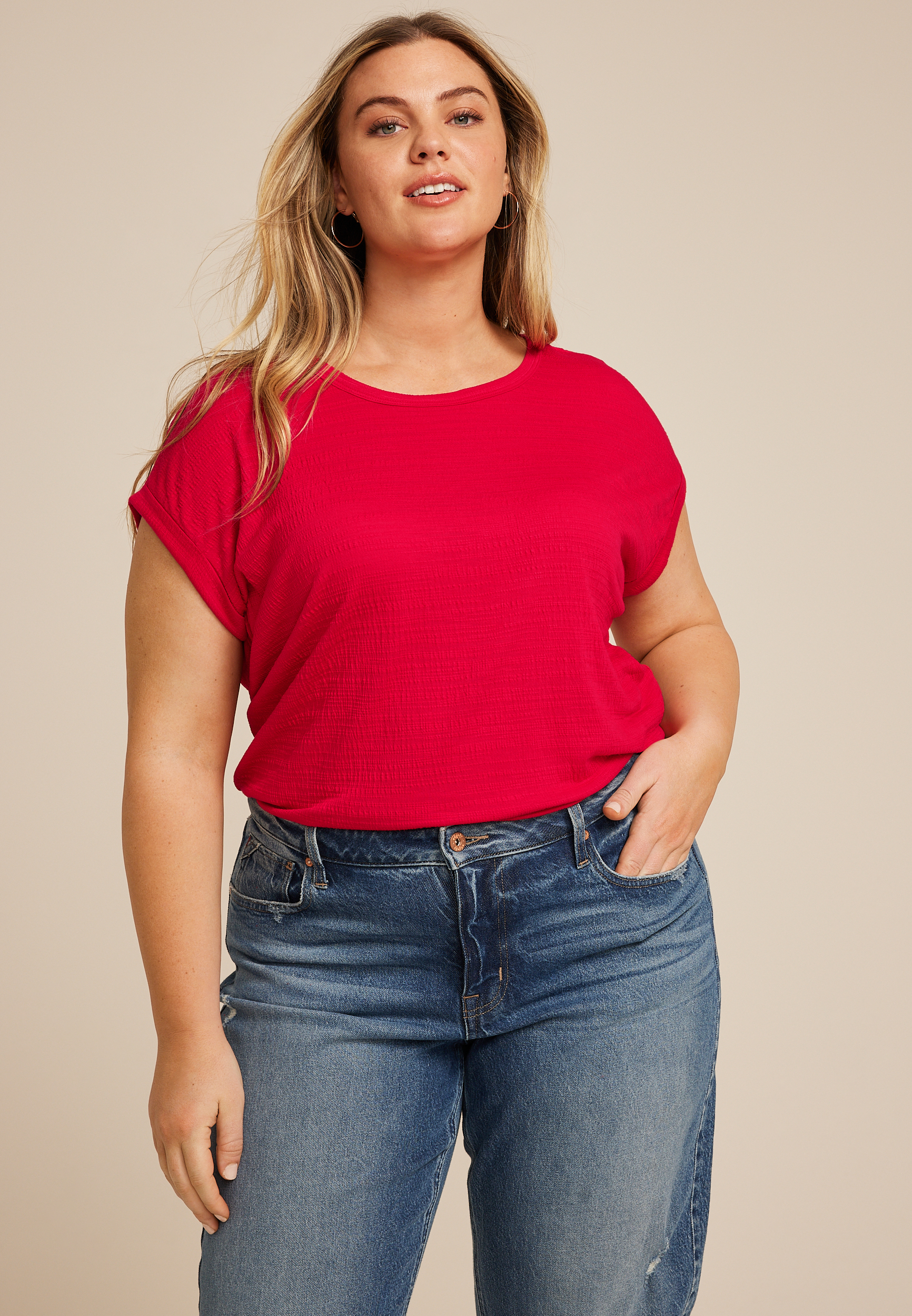 Plus Size 24/7 Clara Textured Short Sleeve Tee