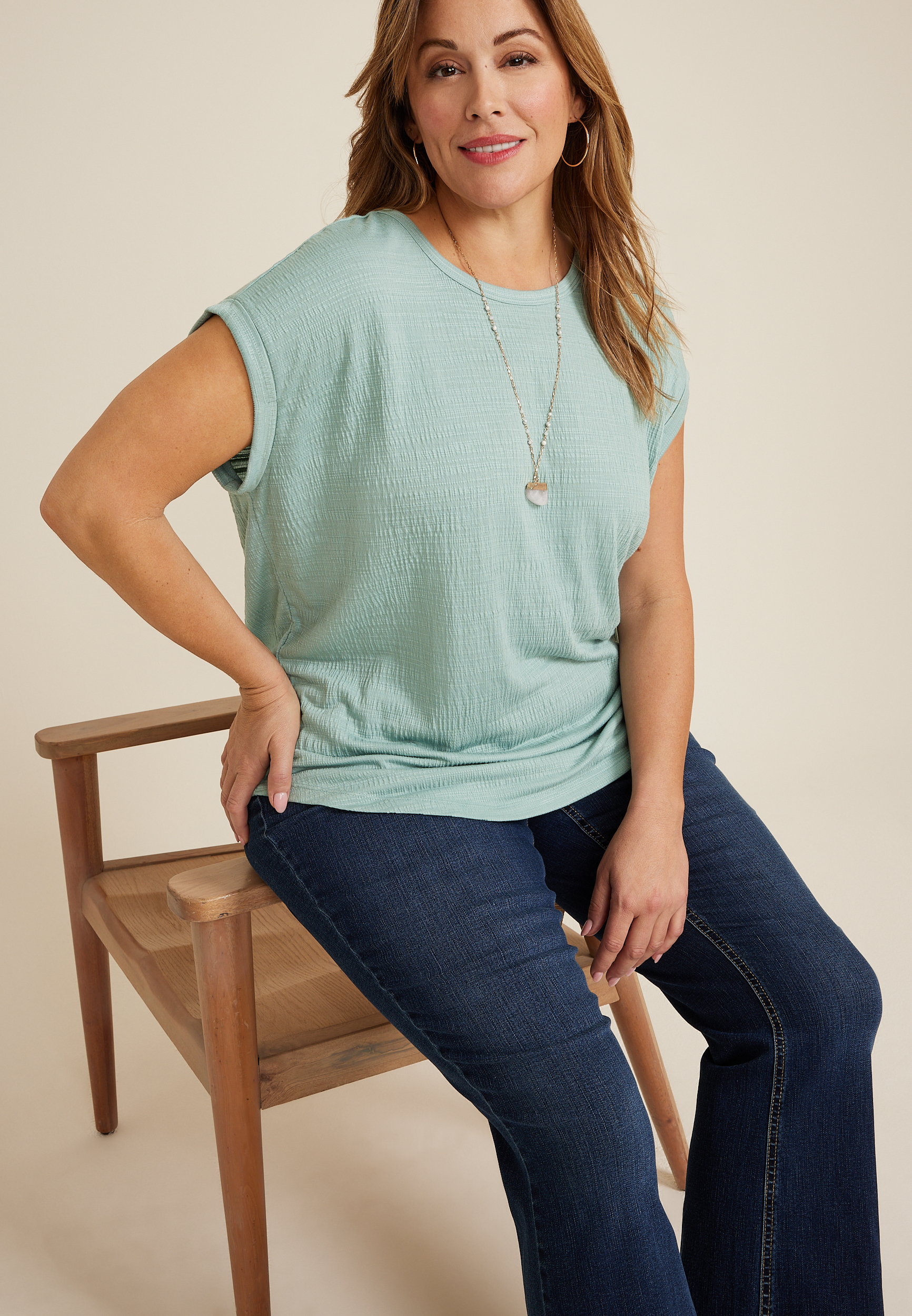 Plus Size 24/7 Clara Textured Short Sleeve Tee