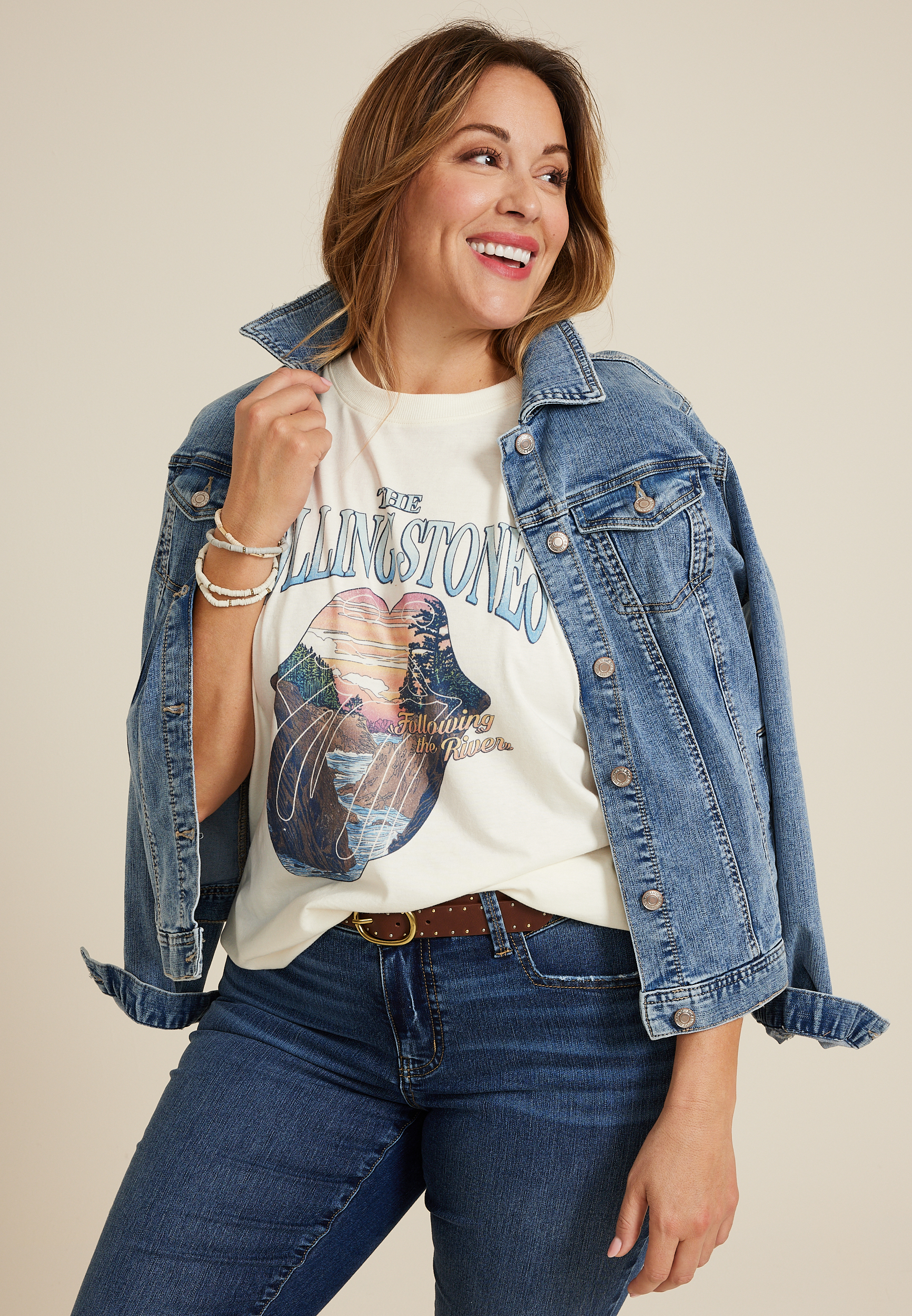 Plus Size The Rolling Stones Oversized Fit Graphic Tee, , large