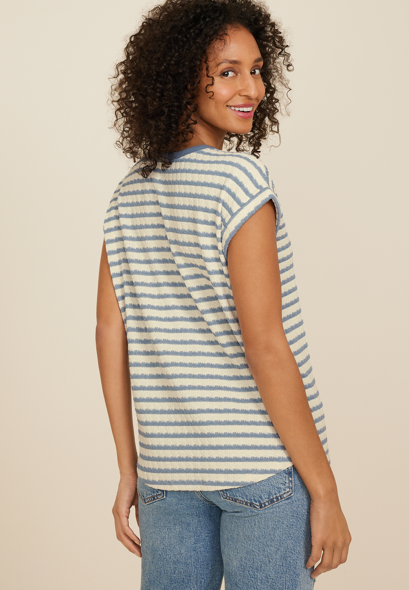 24/7 Clara Jacquard Striped Short Sleeve Tee