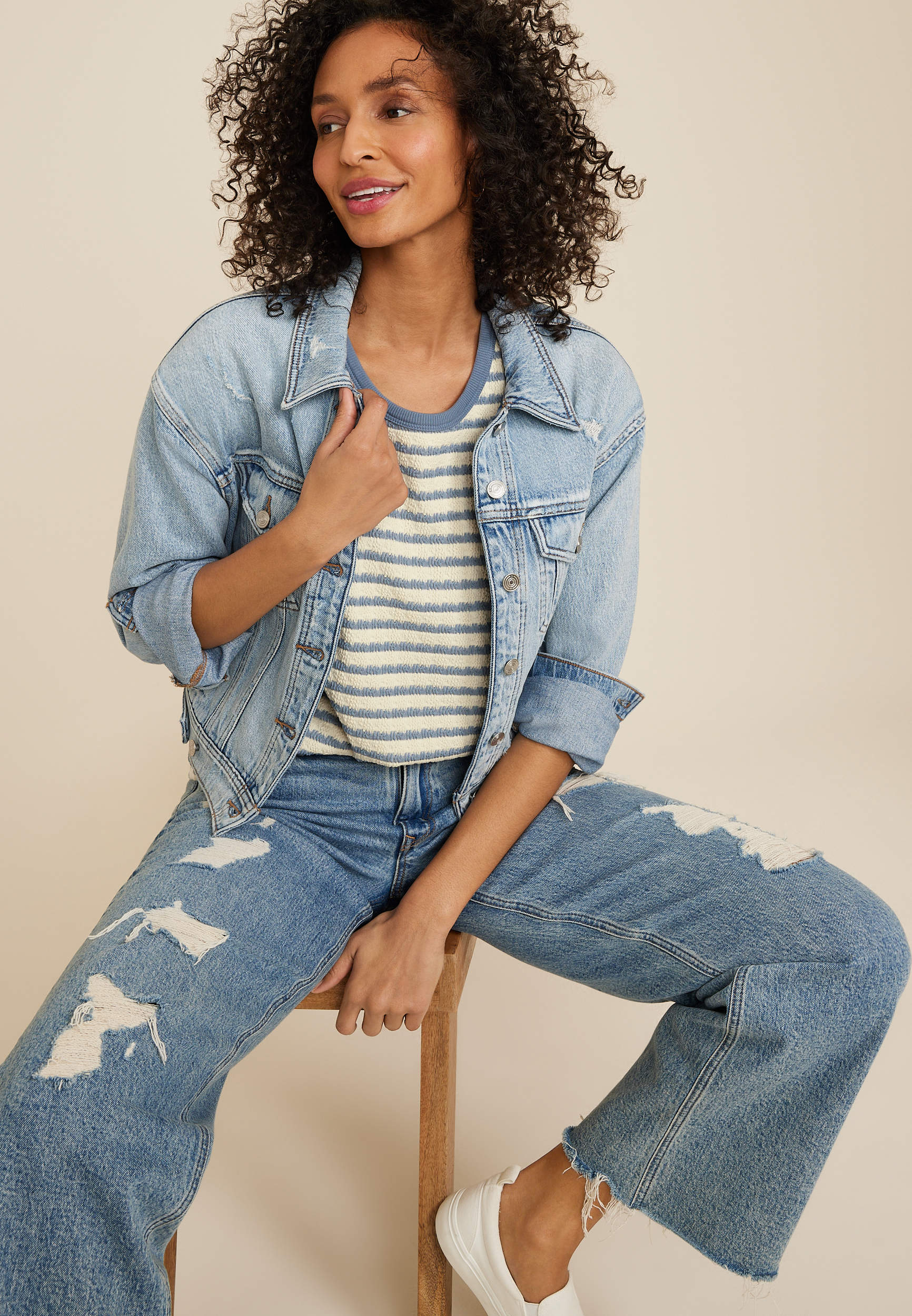 24/7 Clara Jacquard Striped Short Sleeve Tee