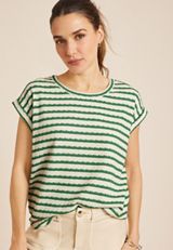 24/7 Clara Jacquard Striped Short Sleeve Tee, C1774, small