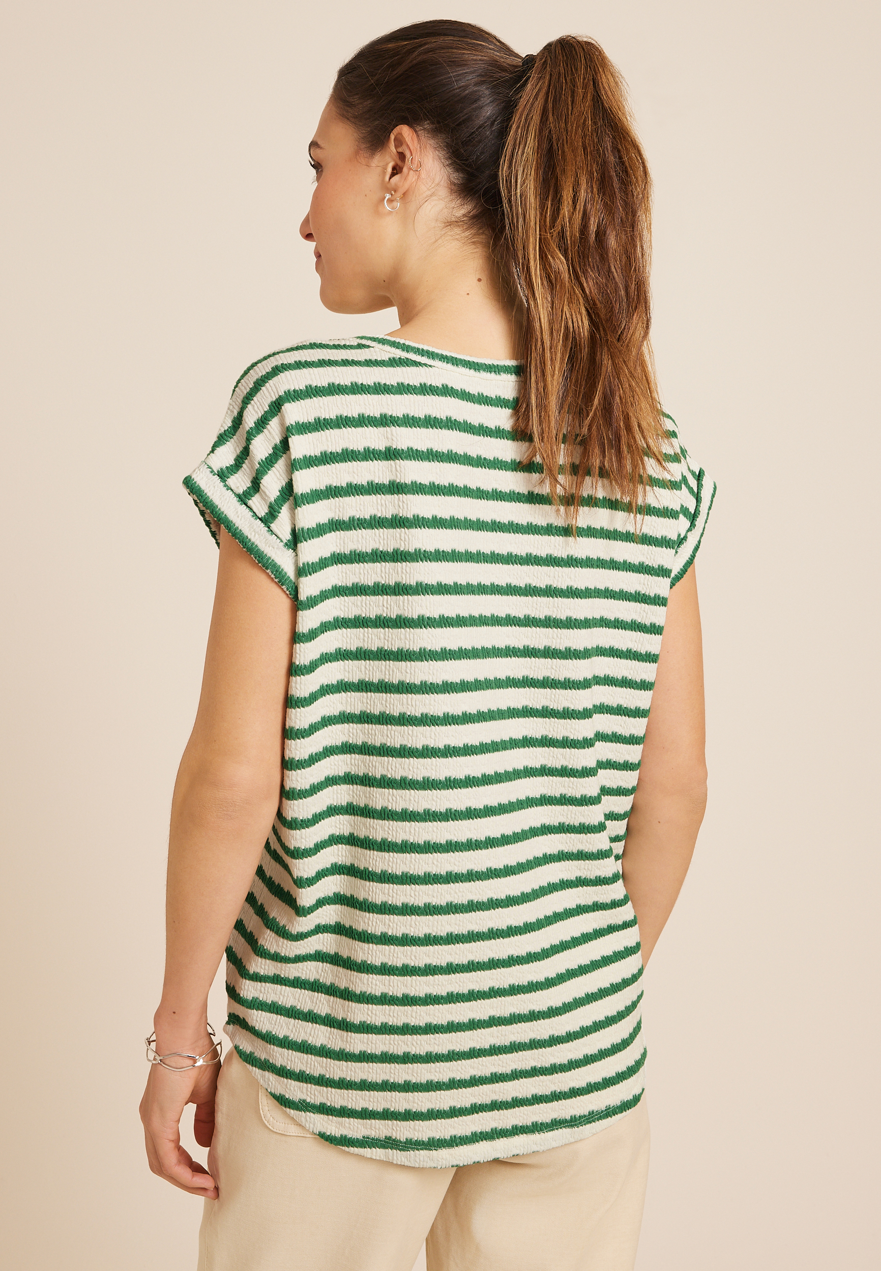 24/7 Clara Jacquard Striped Short Sleeve Tee, C1774, large