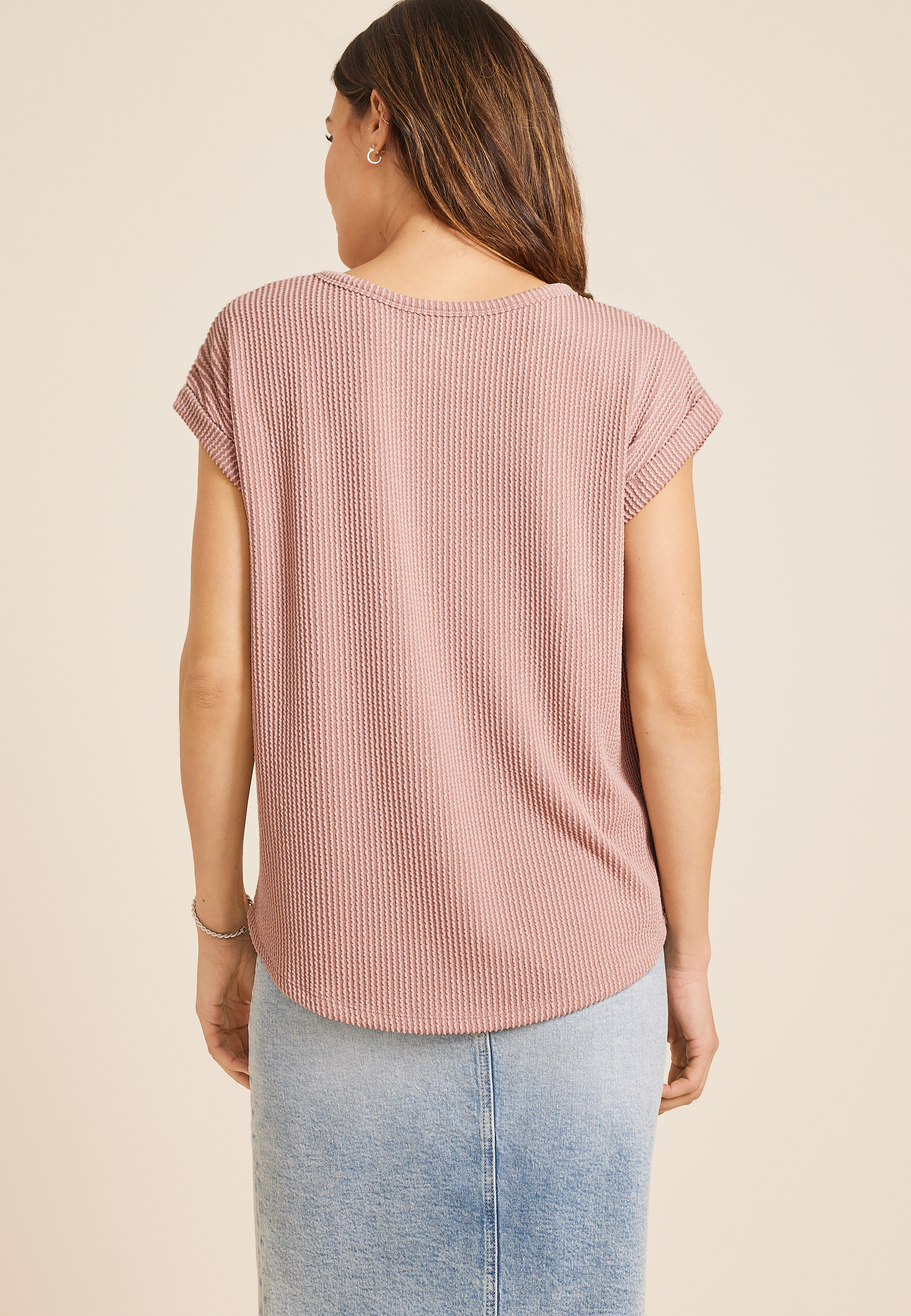 24/7 Clara Wavy Ribbed Short Sleeve Tee, RATTAN TAUPE, large