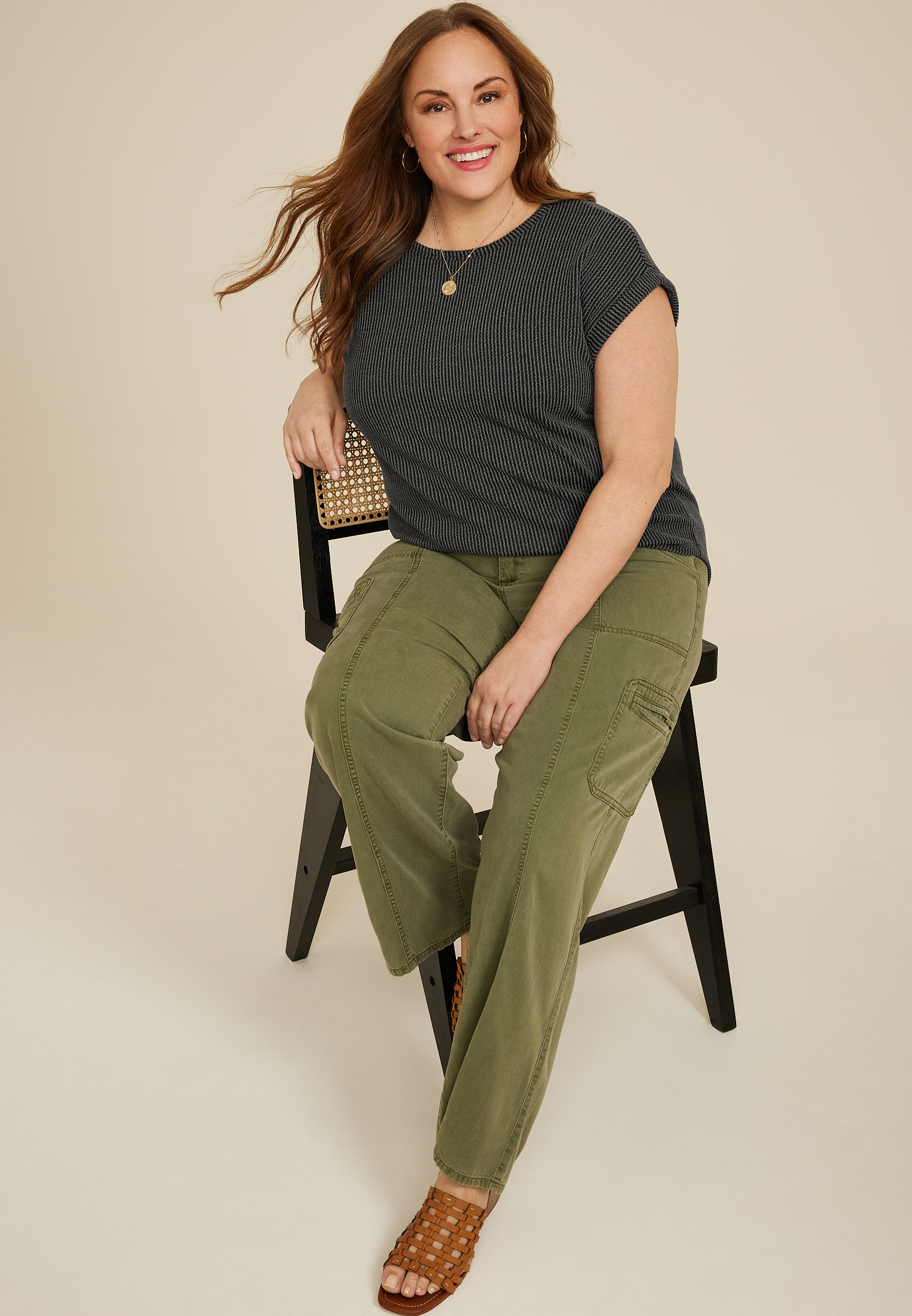 Plus Size 24/7 Clara Wavy Ribbed Short Sleeve Tee