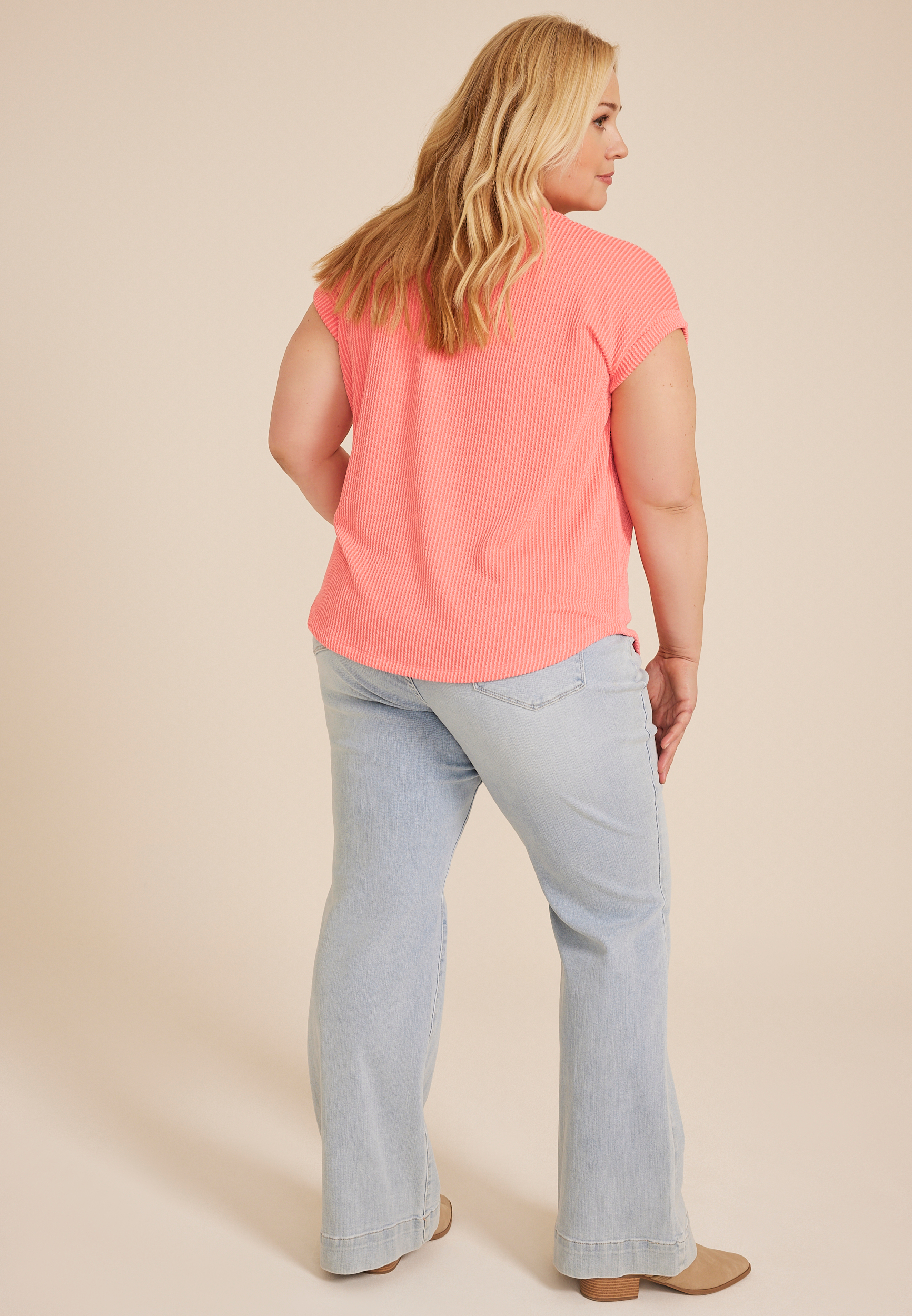 Plus Size 24/7 Clara Wavy Ribbed Short Sleeve Tee, C2011, large