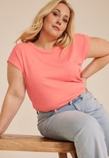Plus Size 24/7 Clara Wavy Ribbed Short Sleeve Tee, C2011, small