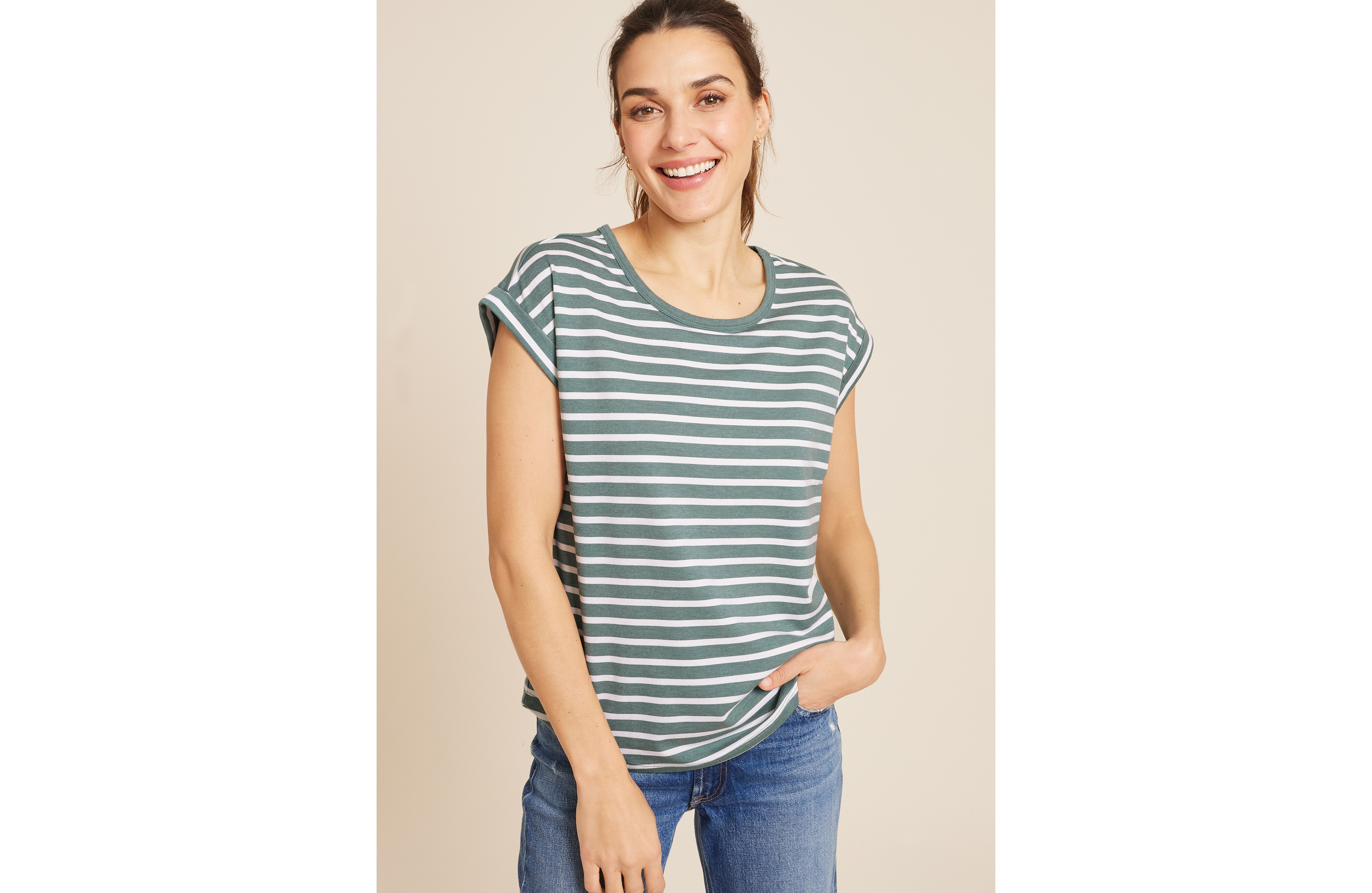 24/7 Clara Striped Short Sleeve Tee