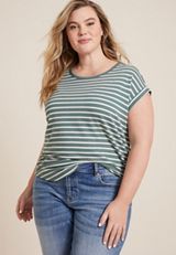 Plus Size 24/7 Clara Striped Short Sleeve Tee, C9402, small