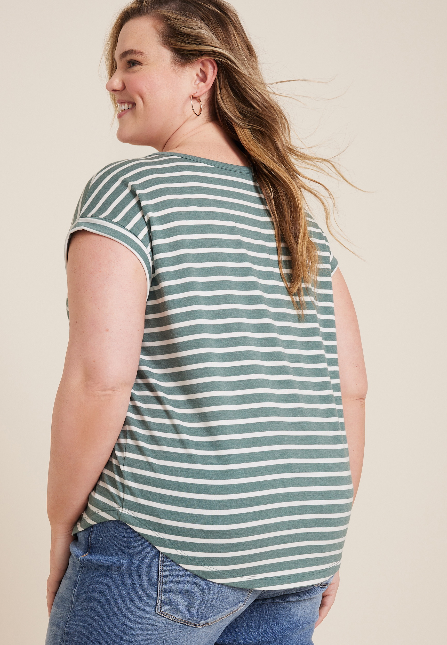 Plus Size 24/7 Clara Striped Short Sleeve Tee, C9402, large
