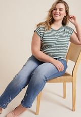 Plus Size 24/7 Clara Striped Short Sleeve Tee, C9402, small