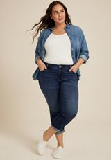 Plus Size m jeans by maurices&trade; Classic Dark Mid Rise Rolled Hem Straight Crop Jean, , small