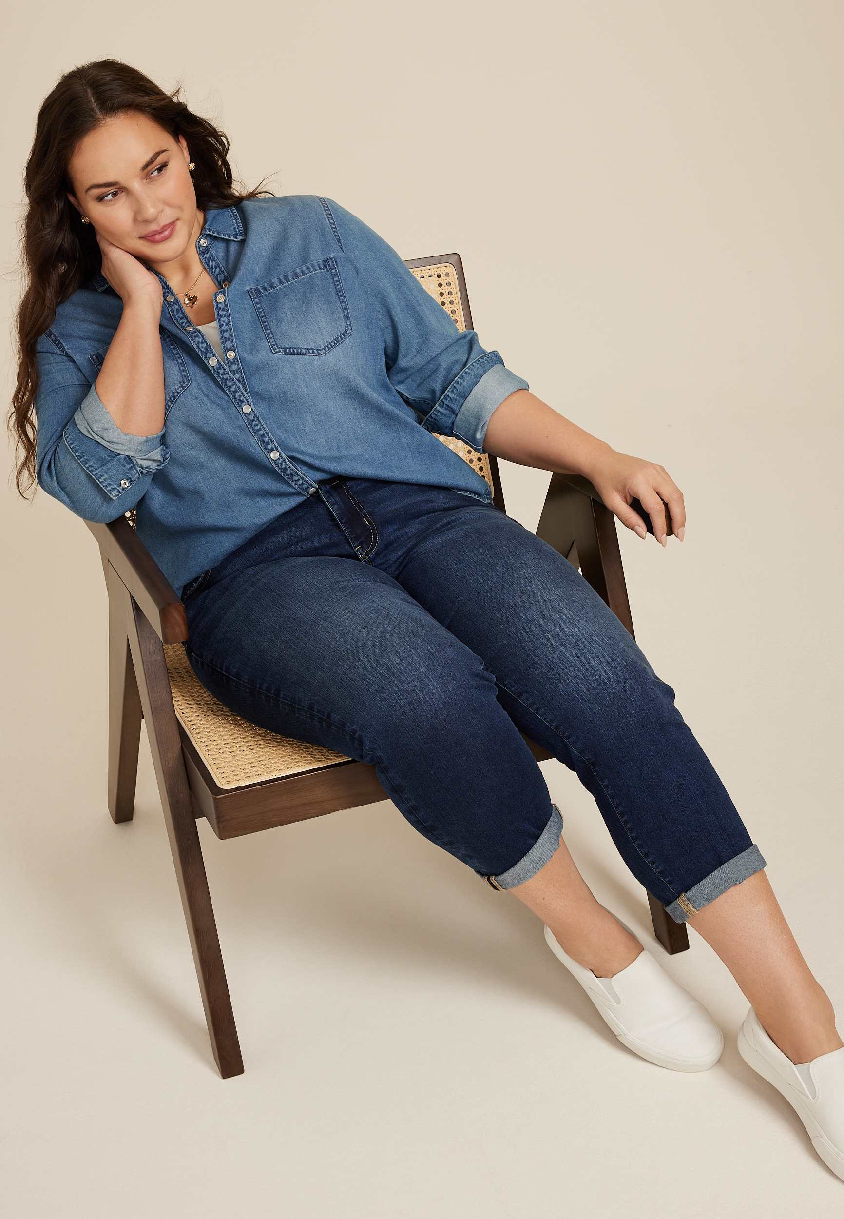 Plus Size m jeans by maurices&trade; Classic Dark Mid Rise Rolled Hem Straight Crop Jean, , large