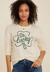 So Lucky Embroidered Sweater, SUGAR SWIZZLE COMBO, small