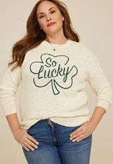 Plus Size So Lucky Embroidered Sweater, C2969, small