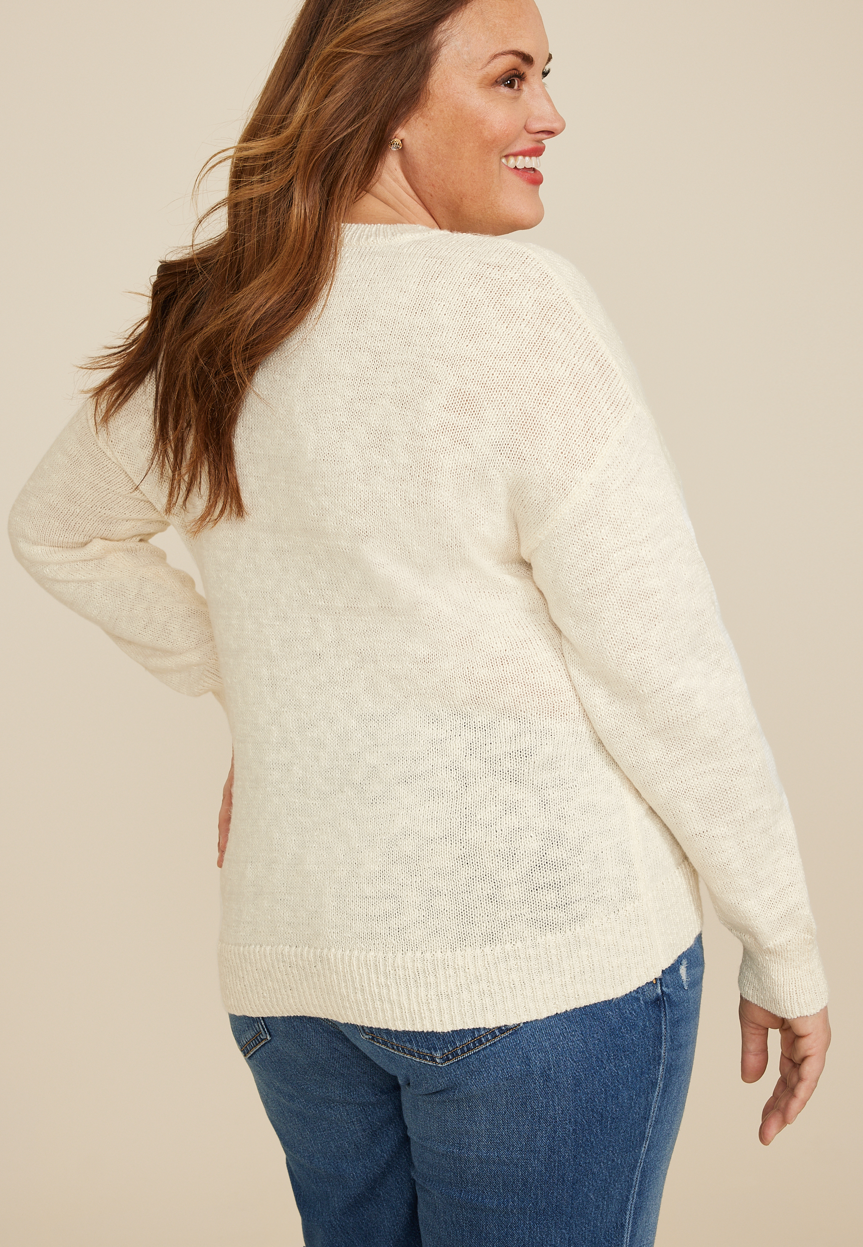 Plus Size So Lucky Embroidered Sweater, C2969, large