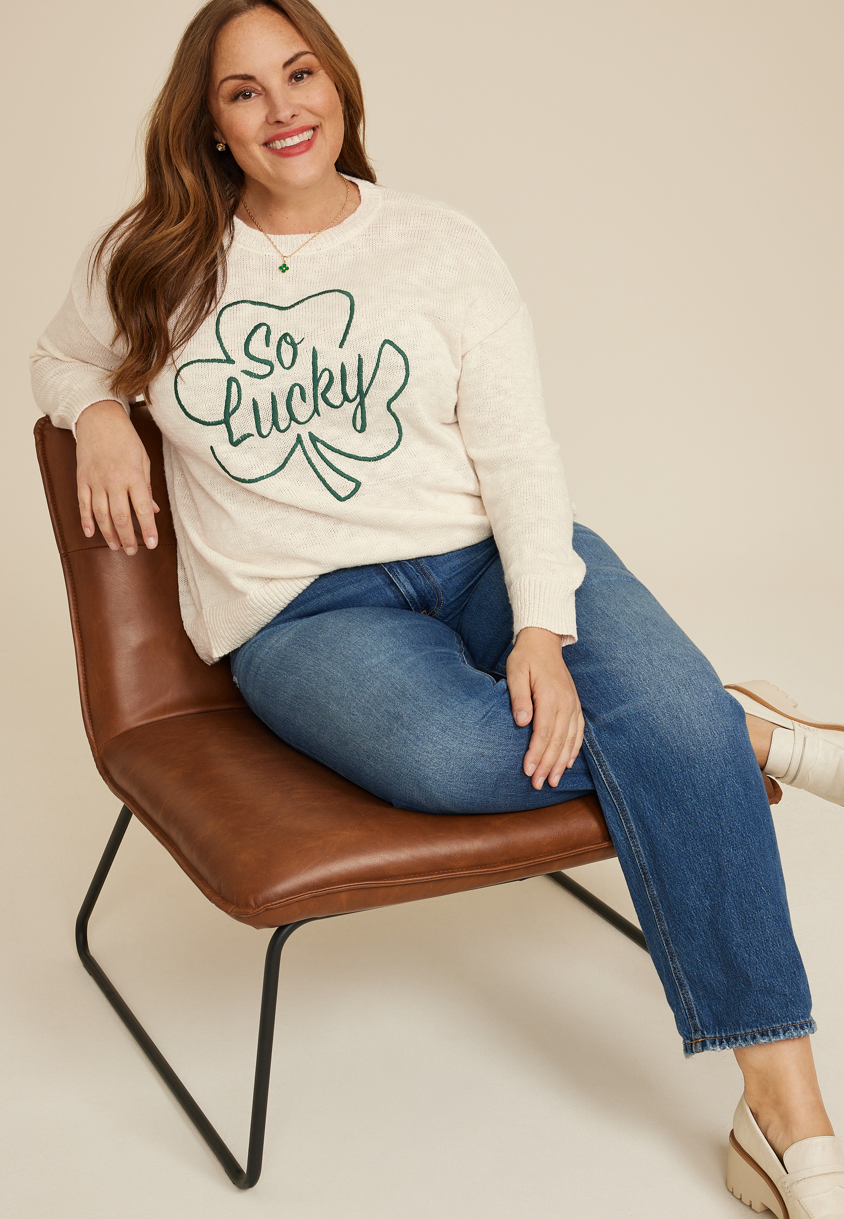 Plus Size So Lucky Embroidered Sweater, C2969, large