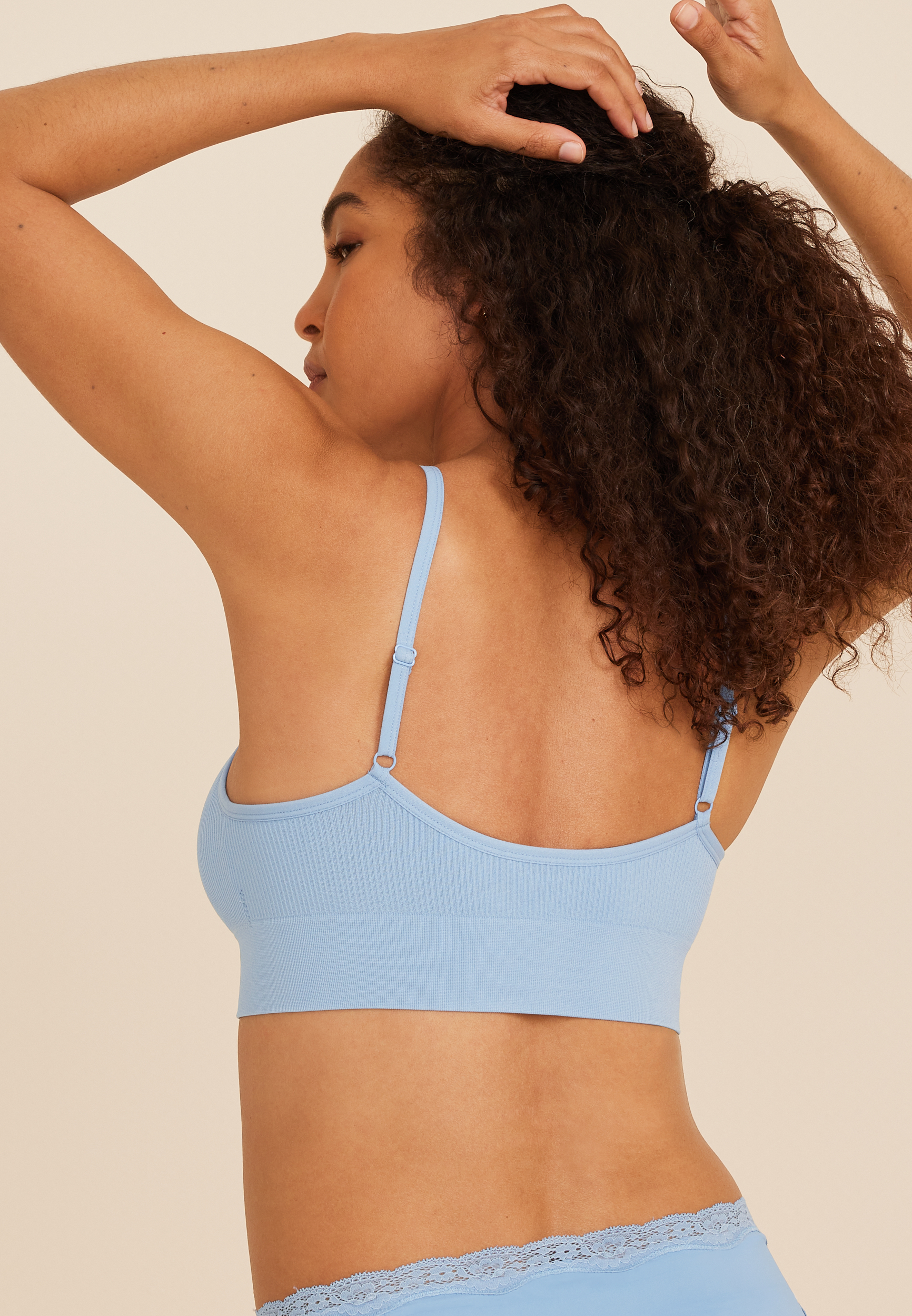 True Stretch Seamless Ribbed V Neck Bralette, , large