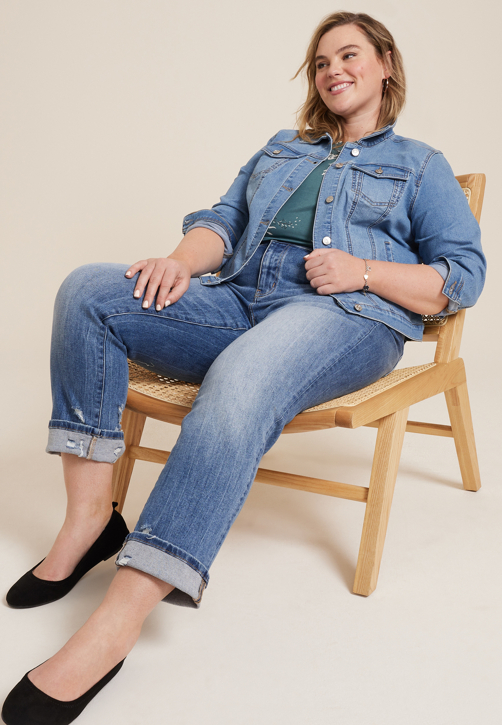 Plus Size Denim Jacket, C3337, large