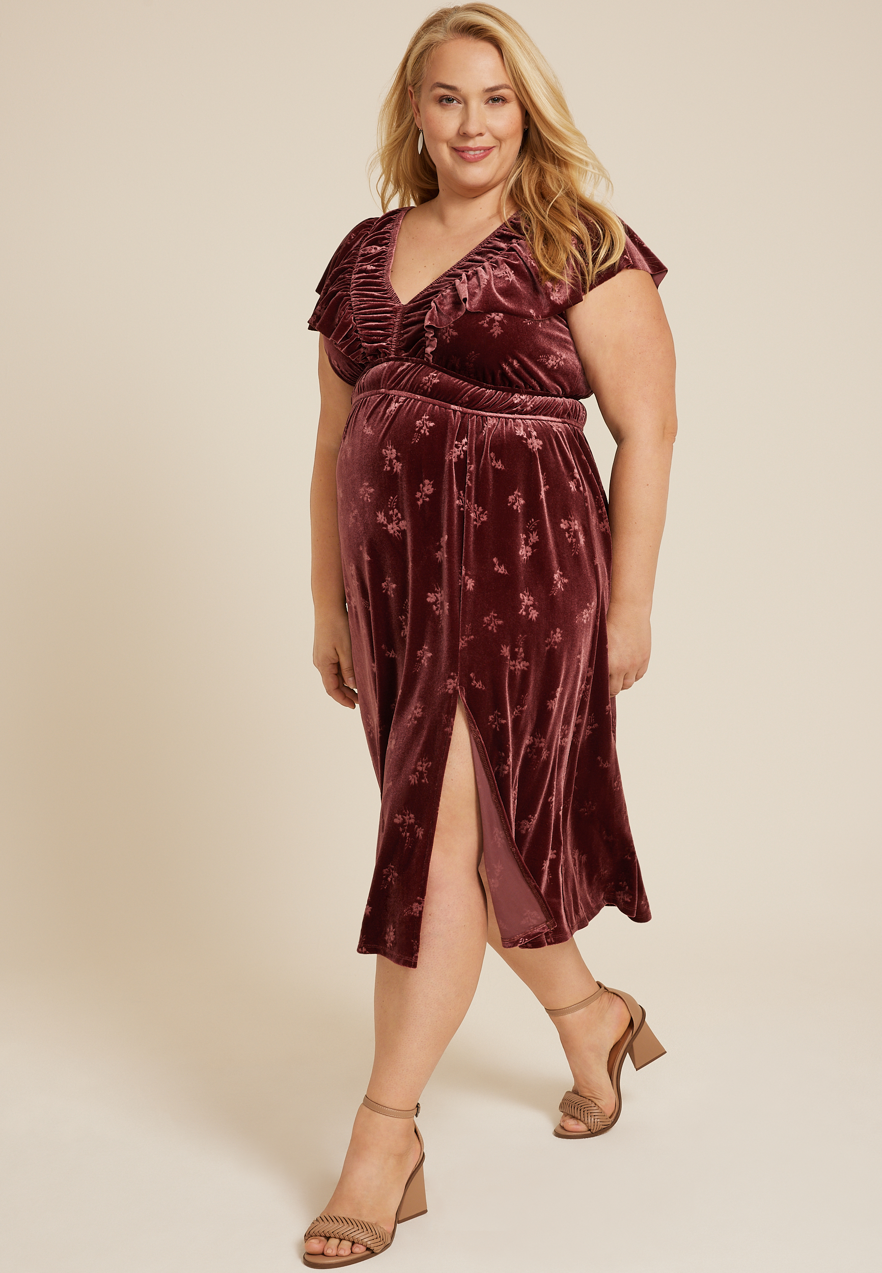 Plus Velvet Jacquard Midi Dress