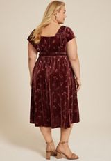 Plus Size Velvet Jacquard Midi Dress, BROWN RUBY, small