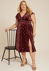 Plus Size Velvet Jacquard Midi Dress, BROWN RUBY, small