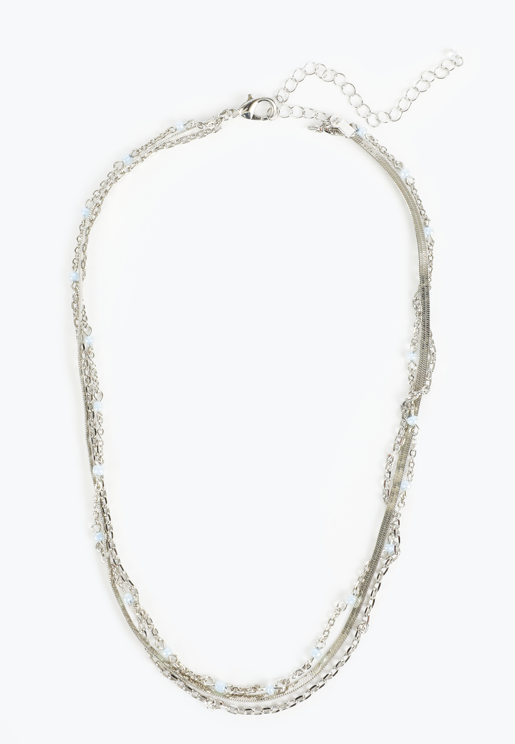 Blue Beaded Triple Layered Necklace, , large