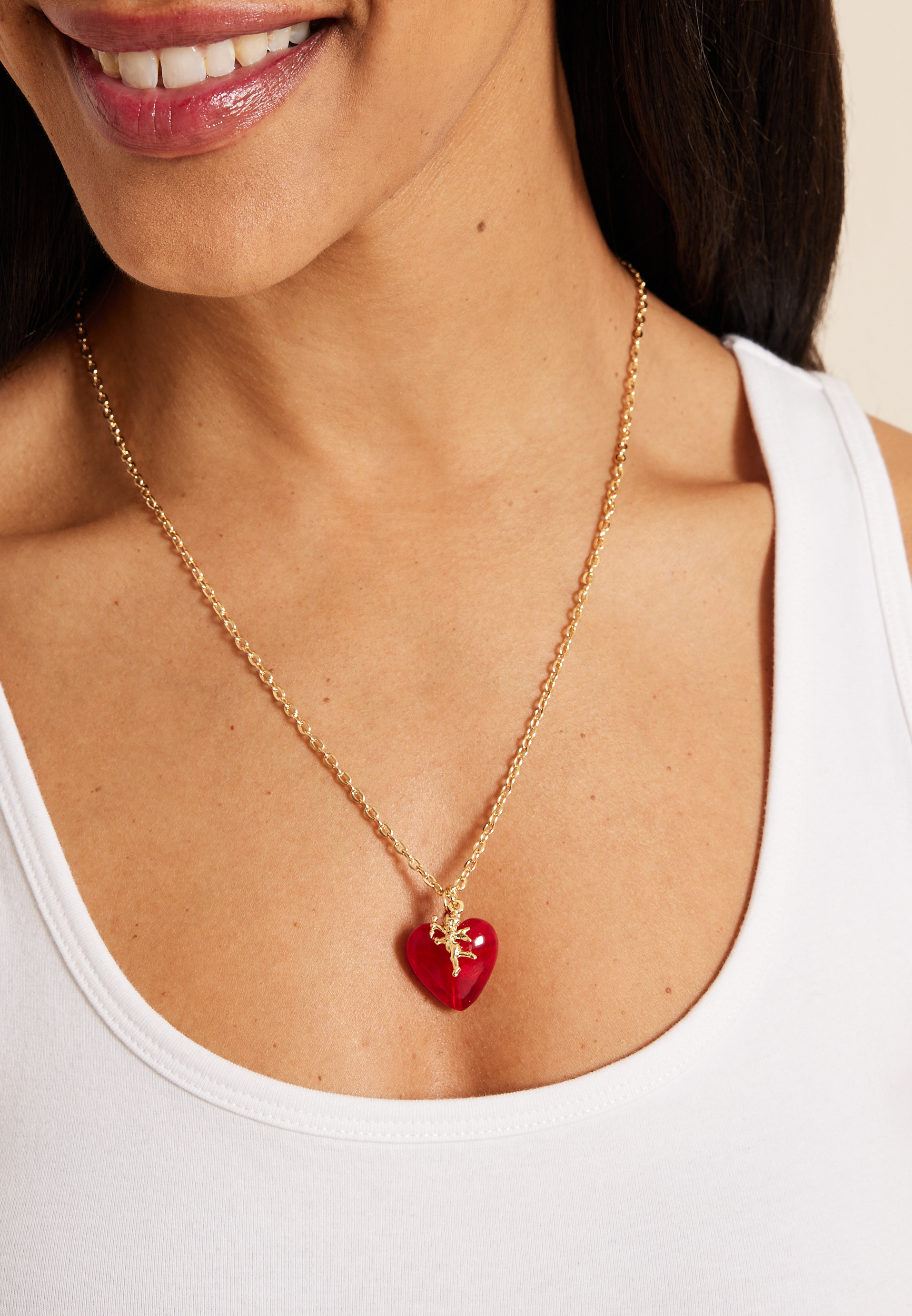 Red Cherry Heart Necklace, C485, large