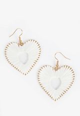 White And Gold Raffia Heart Drop Earrings, C223, small