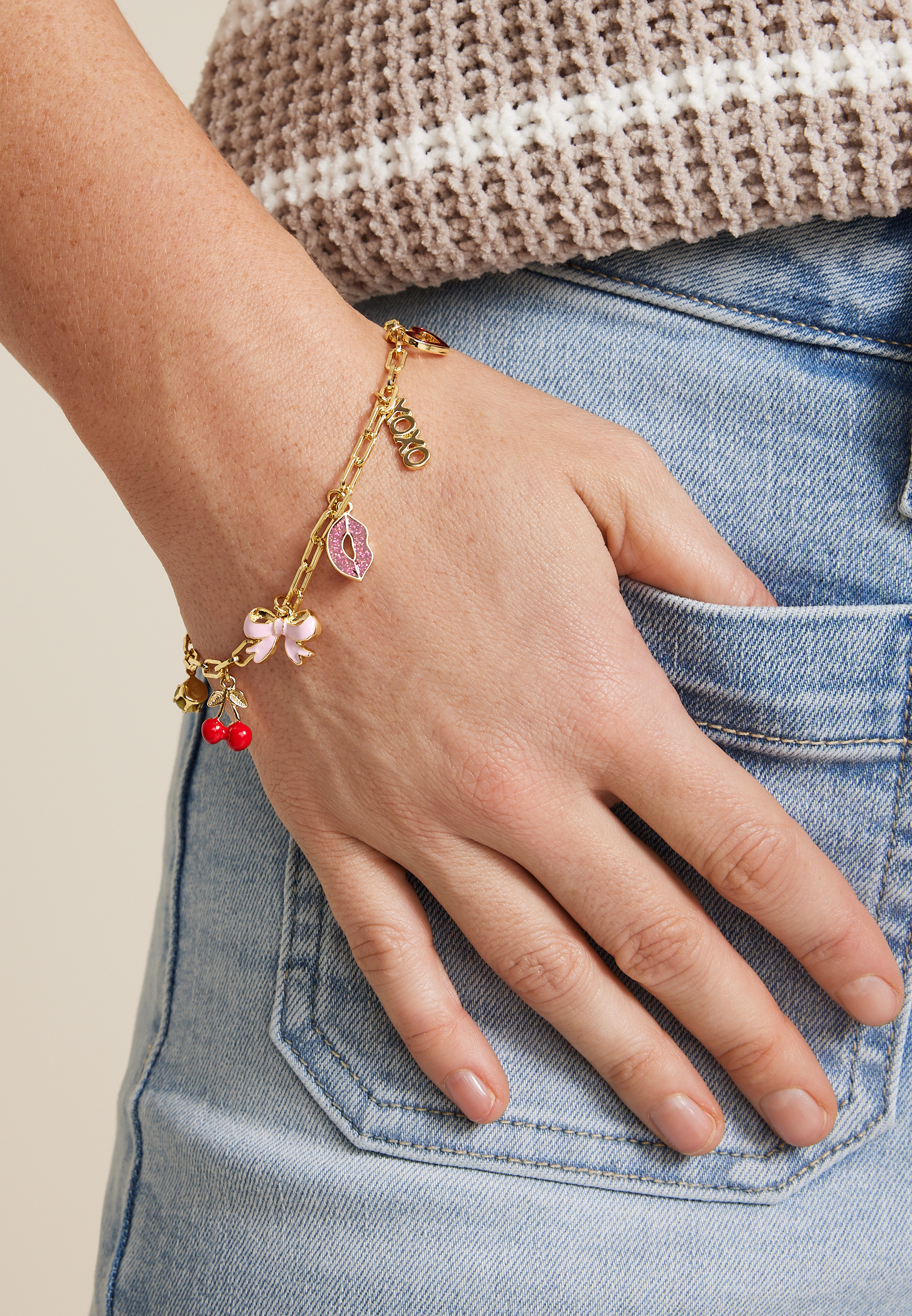 Gold Valentines Day Charm Bracelet, C595, large