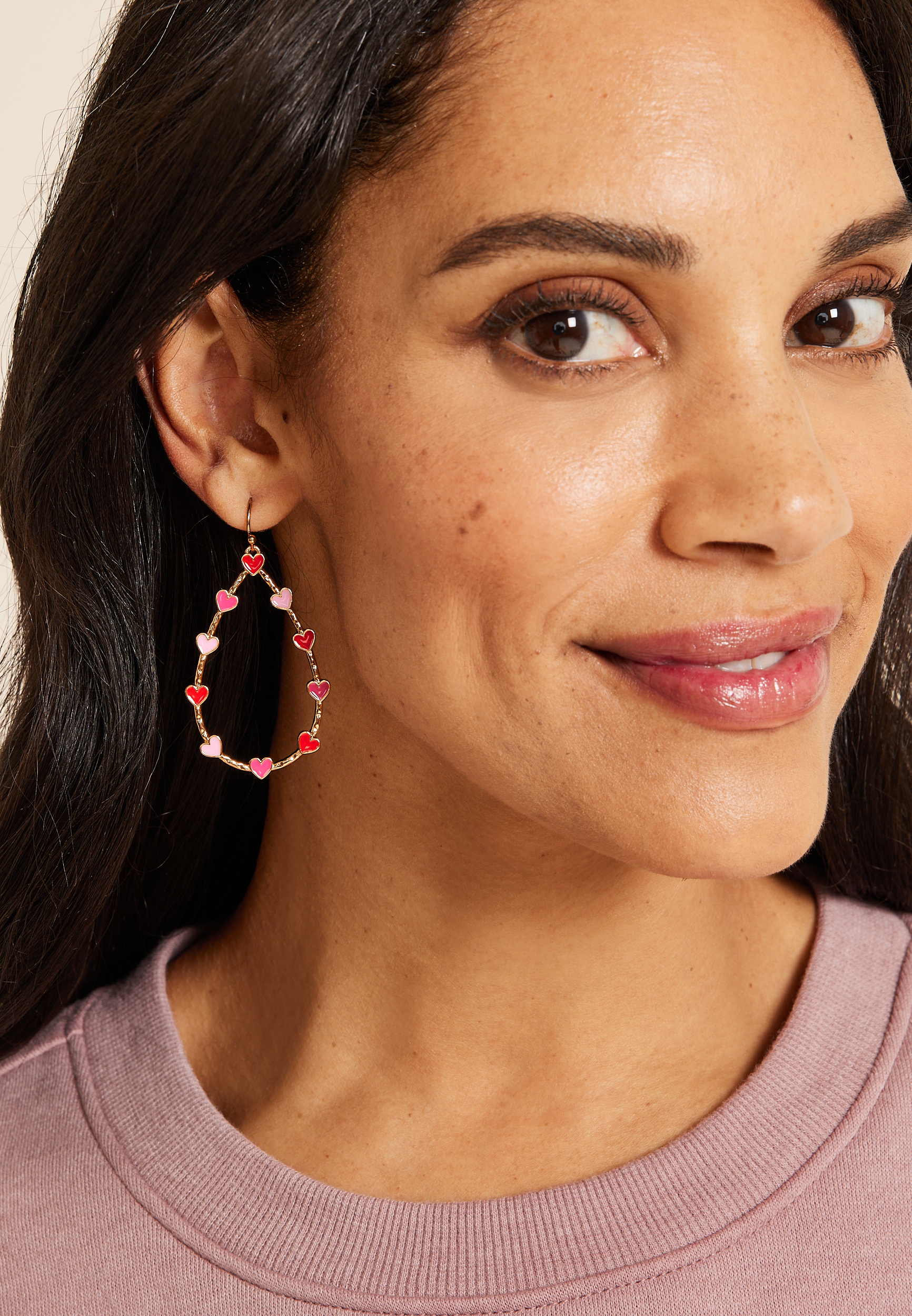 Pink And Red Mini Heart Teardrop Earrings, C595, large