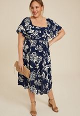 Plus Size Floral Pleated Bodice Midi Dress, C1943, small