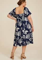 Plus Size Floral Pleated Bodice Midi Dress, C1943, small