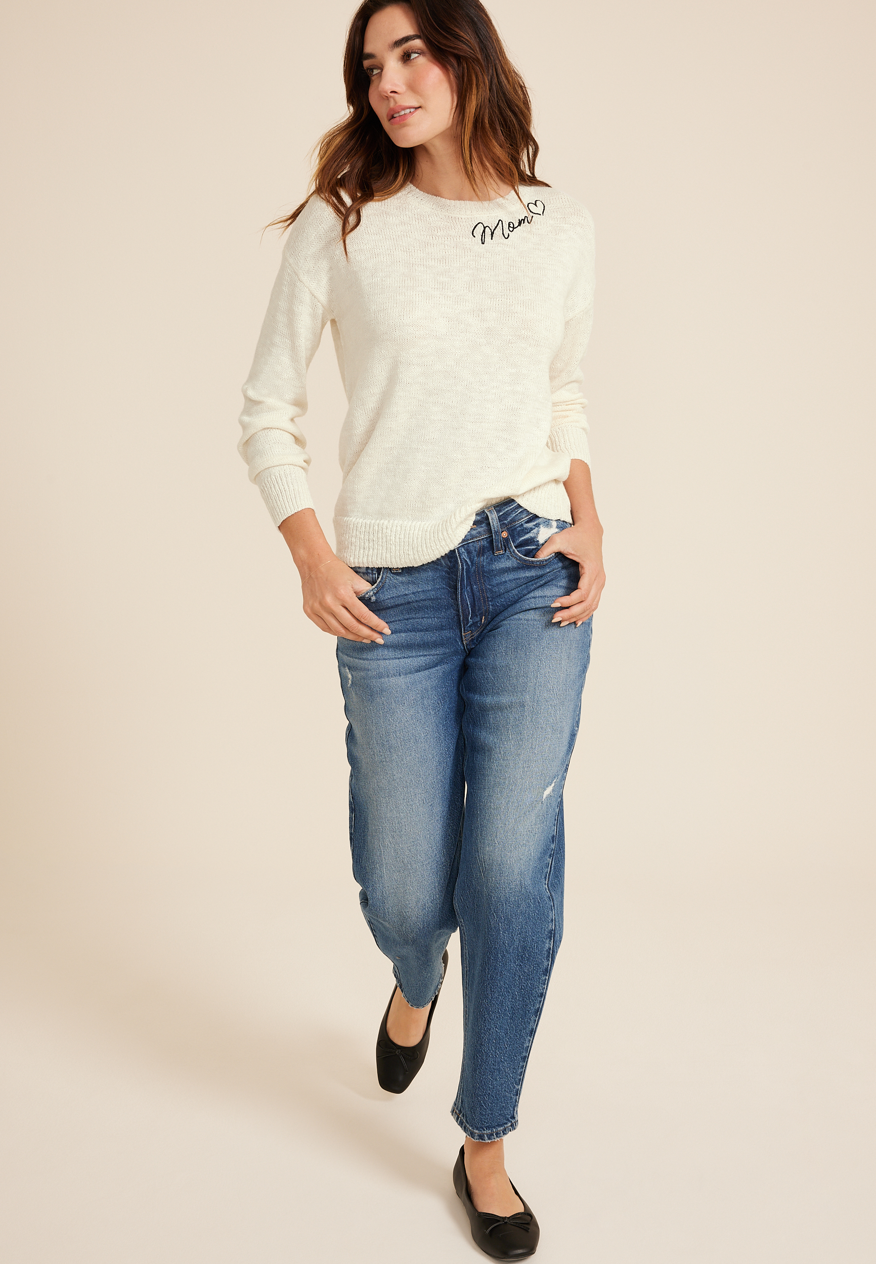 Mom Embroidered Sweater, C9298, large