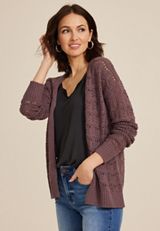 Open Stitch Cardigan, BROWN ARROW, small