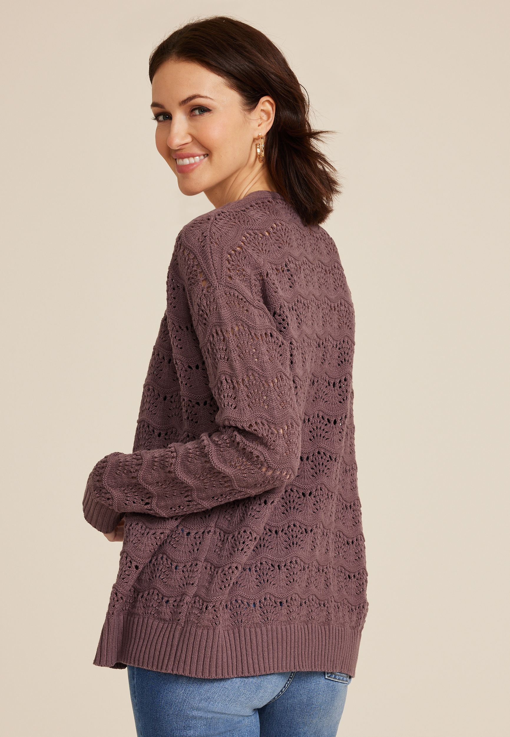 Open Stitch Cardigan, BROWN ARROW, large