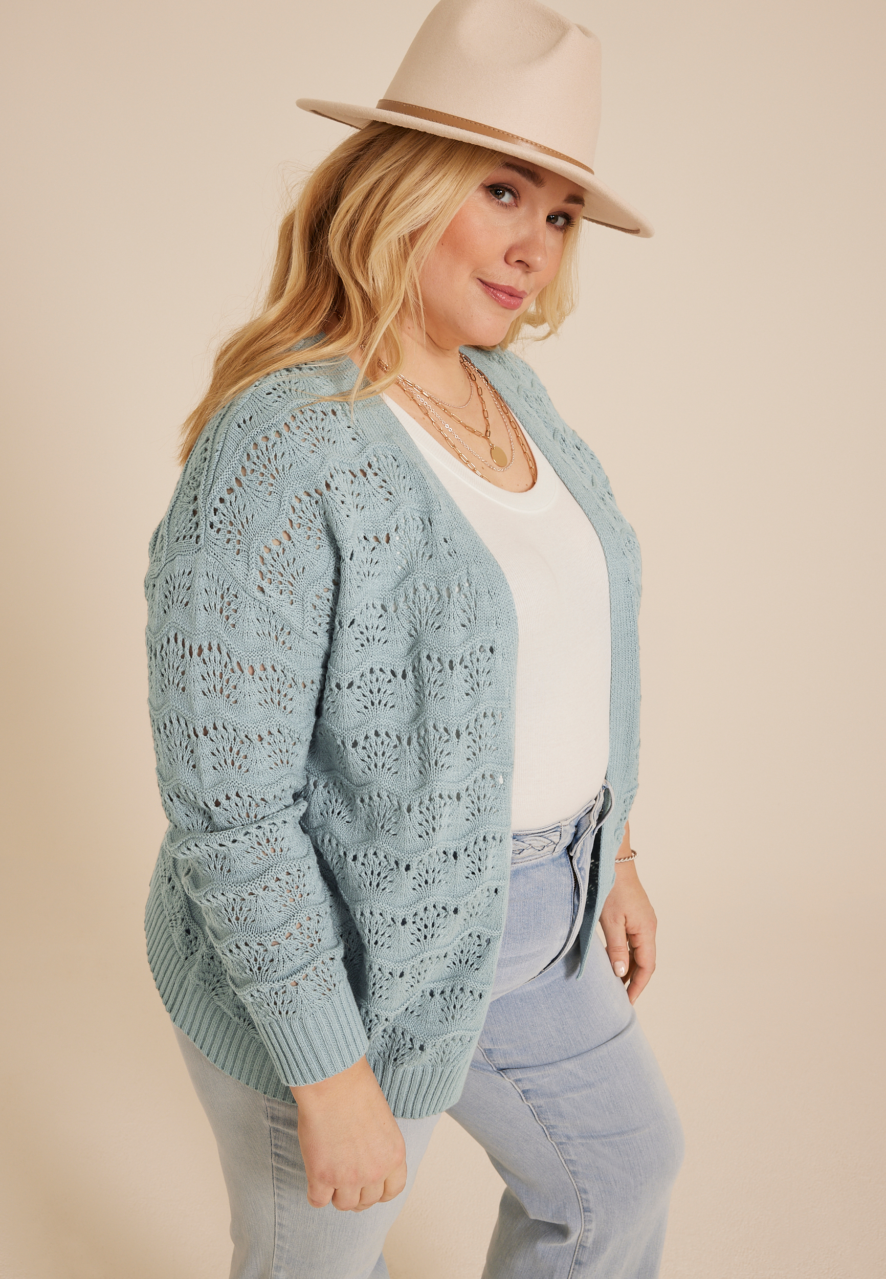 Plus Open Stitch Cardigan