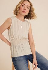 Crinkle Tank Top, BEIGE, small
